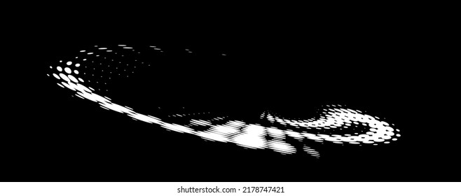Tiered light polka dot halftone spiral on dark. Vector.