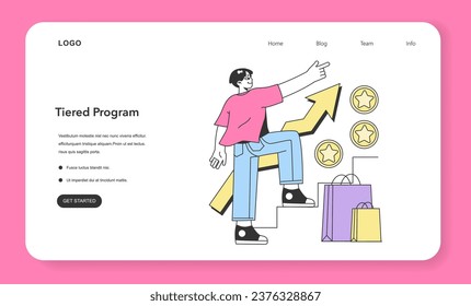 Tiered loyalty program web banner or landing page. Commercial program for client retention. PR campaign for customer loyalty. Marketing promotion. Flat vector illustration