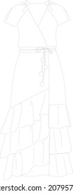 tiered pompom lace-up wrap dress