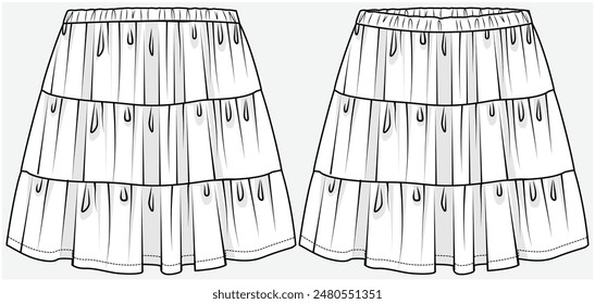 TIERED SKIRT DESIGNED FOR TEEN GIRLS AND KID GIRLS IN VECTOR FILE