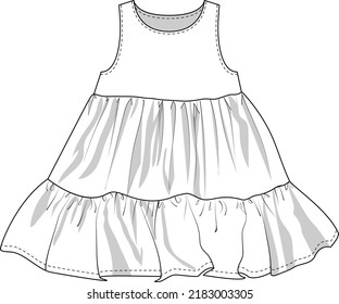 Tiered Tank Dress Flat Sketch Vector Illustration