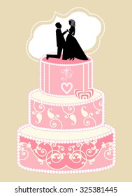  Tiered wedding cake with bride and groom topper 