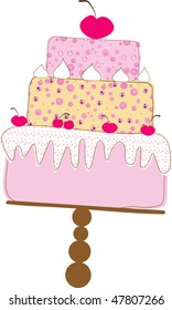 Tiered Wedding Cake With Love. Vector Illustration