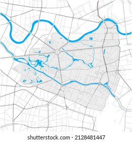 Tiergarten, Berlin, DEUTSCHLAND, high detail vector map with city boundaries and editable paths. White outlines for main roads. Many smaller paths. Blue shapes and lines for water.