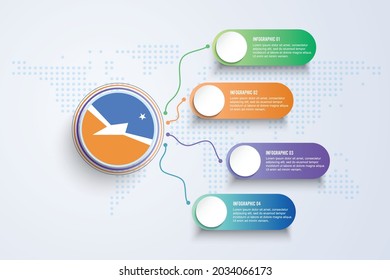 Tierra de Fuego Flag with Infographic Design isolated on Dot World map. Vector illustration.