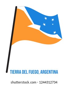 Tierra Del Fuego Flag Waving Vector Illustration on White Background. Flag of Argentina Provinces.