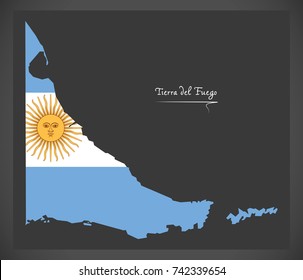 Tierra del Fuego map of Argentina with Argentinian national flag illustration