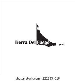 Tierra Del Fuego-Karte und schwarzes Buchstabendesign auf weißem Hintergrund