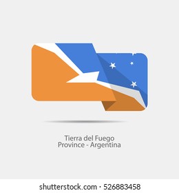 Tierra del Fuego province Argentina national flag on a white background with shadow. vector illustration