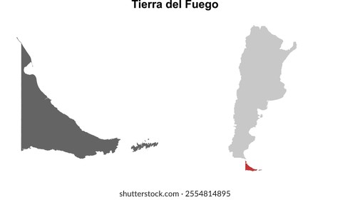 Tierra del Fuego province blank outline map set