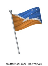 Tierra del Fuego Province flag on the flagpole. Official colors and proportion correctly. waving of Tierra del Fuego Province flag on flagpole, vector illustration isolate on white background.