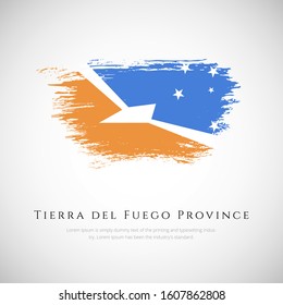 Tierra del Fuego Province flag made in brush stroke background. Creative Tierra del Fuego Province national country flag icon. Abstract painted grunge style brush flag background.