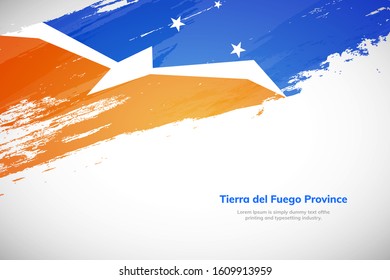 Tierra del Fuego Province flag made in brush stroke background. National day of Tierra del Fuego Province. Creative national country flag icon. Abstract painted grunge style brush flag background.