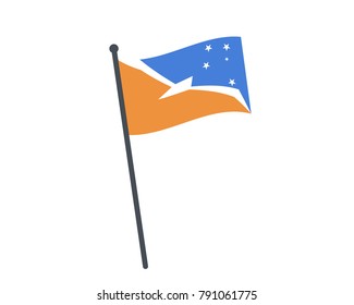 Tierra del Fuego Province flag. The national flag of Tierra del Fuego Province on a pole. The waving flag. The sign and symbol of the country. Realistic vector on white.