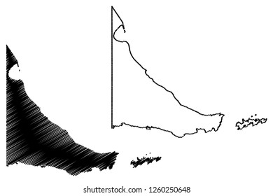 Tierra del Fuego (Region of Argentina, Argentine Republic, Provinces of Argentina) map vector illustration, scribble sketch Provincia de Tierra del Fuego, Antártida e Islas del Atlántico Sur map