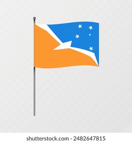 Tierra del Fuego region flag on flagpole. Vector illustration.