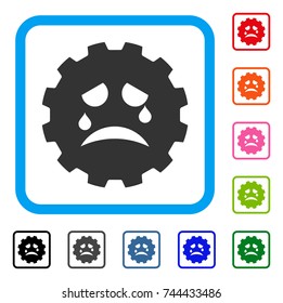 Tiers Smiley Gear icon. Flat gray iconic symbol inside a blue rounded frame. Black, gray, green, blue, red, orange color additional versions of Tiers Smiley Gear vector.