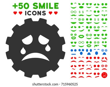 Tiers Smiley Gear pictograph with bonus smiley graphic icons. Vector illustration style is flat iconic symbols for web design, app user interfaces.