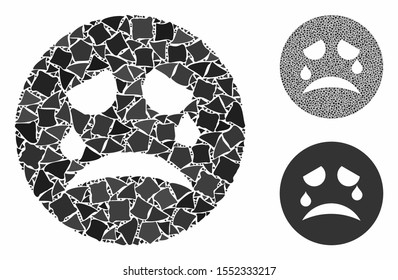 Tiers smiley mosaic of humpy items in various sizes and color tones, based on tiers smiley icon. Vector tremulant parts are organized into collage. Tiers smiley icons collage with dotted pattern.