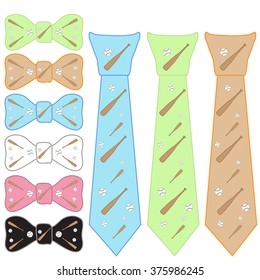 ties and bow tie for the baseball players of different colors on a white background. baseball theme