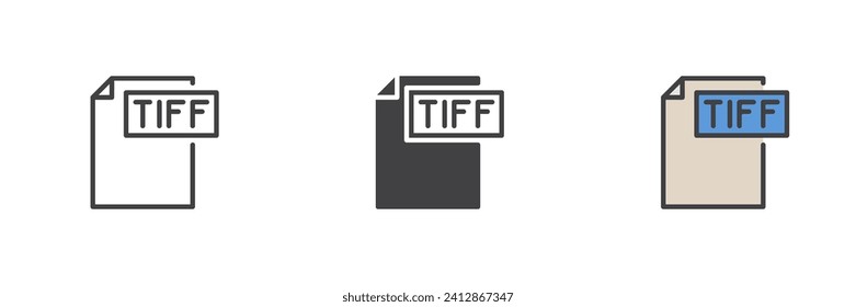 TIFF file different style icon set. Line, glyph and filled outline colorful version, outline and filled vector sign. Symbol, logo illustration. Vector graphics