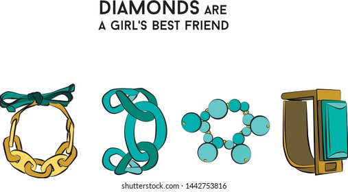 tiffany blue color Beautiful bracelet - jewelry set Fashion vector illustration vector  object isolated necklace 