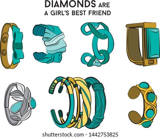 tiffany blue color Beautiful bracelet - jewelry set Fashion vector illustration vector  object isolated necklace 