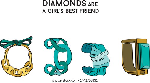 tiffany blue color Beautiful bracelet - jewelry set Fashion vector illustration vector  object isolated necklace 