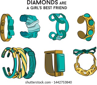 tiffany blue color Beautiful bracelet - jewelry set Fashion vector illustration vector  object isolated necklace 