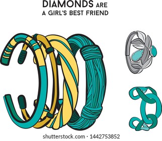 tiffany blue color Beautiful bracelet - jewelry set Fashion vector illustration vector  object isolated necklace 