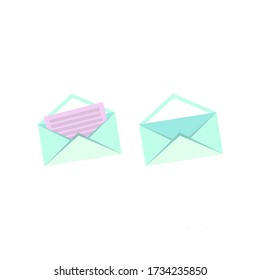 tiffany colored opened envelope with pink paper invitation in it, vector design mockup, template for business and branding identity