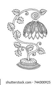 Tiffany style lighting. Hand drawn table lamp. Sketch for anti-stress adult coloring book in zentangle style. Vector illustration  for coloring page.