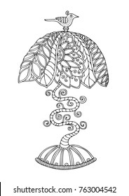 Tiffany style lighting. Hand drawn table lamp. Sketch for anti-stress adult coloring book in zentangle style. Vector illustration for coloring page.