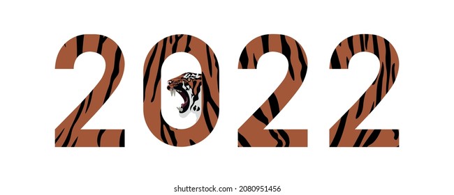 Tiger 2022. Banner. Vector illustration in neon style.