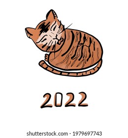 tigre 2022. Símbolo del año. Postal. Doodle. boceto. caricatura divertida. feliz Año Nuevo. Calendario chino. vectores 10