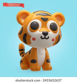 Tigre, icono de dibujos animados de Vector de renderizado 3d