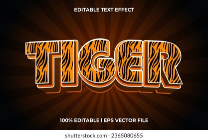 Tiger 3d text effect with glow theme. typography for animal products tittle