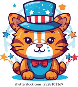 Tigre 4 de julio Cute al estilo de animal colorido