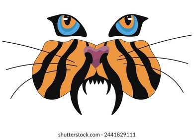 Tiger Abstract face isolated white background. Hand Drawing Tiger Face with wild look. Vector illustration can used t-shirt print. EPS 10 