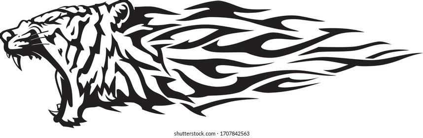 Tiger Abstract Flame, Lunging Predator Animal