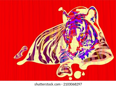 tiger abstract illustration art with red stripes background