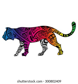 Tiger in abstract ornate. Illustration can be used in tattoos, posters, printing on T-shirts and other things.