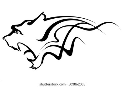 tiger abstraction black. Isolated tiger tribal tattoo - vector illustration. tiger face. Lion in the form of a tattoo.