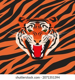 tiger, against the background of its color, vector tiger muzzle. wild cat. tiger face logo.