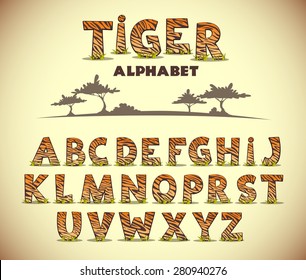 Tiger Alphabet, Vector Font With Wild Pattern