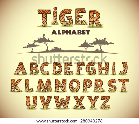 Tiger alphabet, vector font with wild pattern