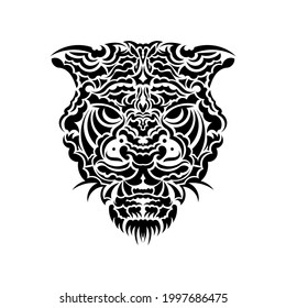 Tiger anger. Black tattoo. Vector illustration of a tiger head.