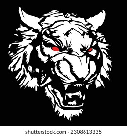 Tiger anger. Black tattoo. Vector illustration of a tiger head