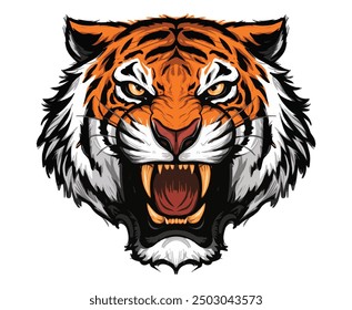 Tiger anger vector illustration. Fierce tiger head design, perfect for sports logos, team branding, and wildlife-themed artwork.