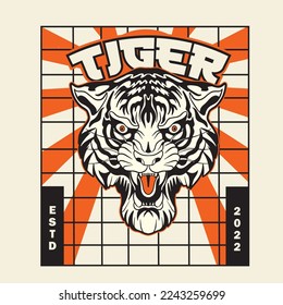 La ira de los tigres. Ilustración vectorial de una cabeza de tigre.	
